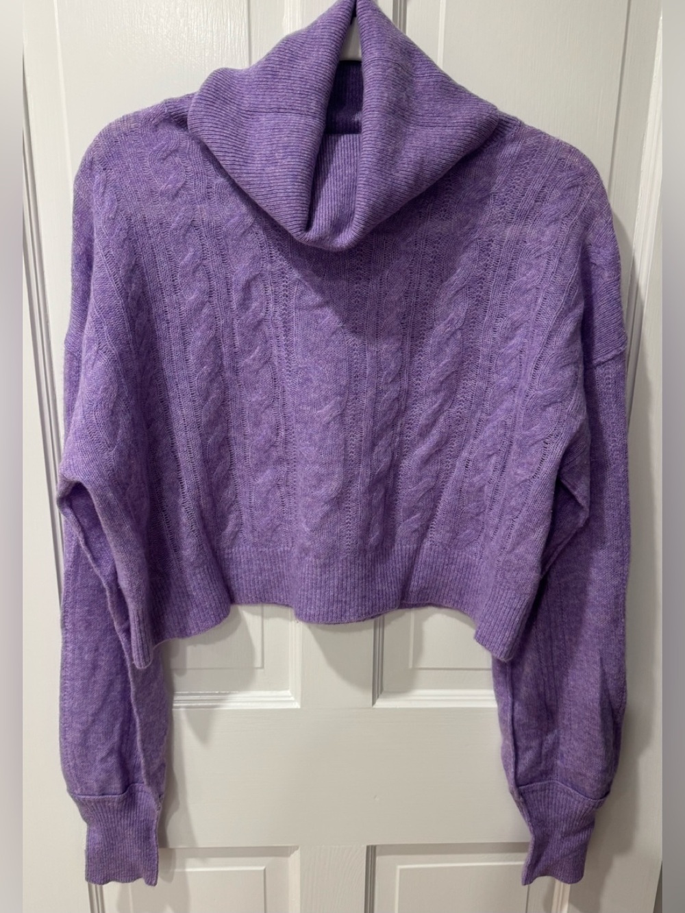 Purple Cable-Knit Cashmere Turtleneck Sweater